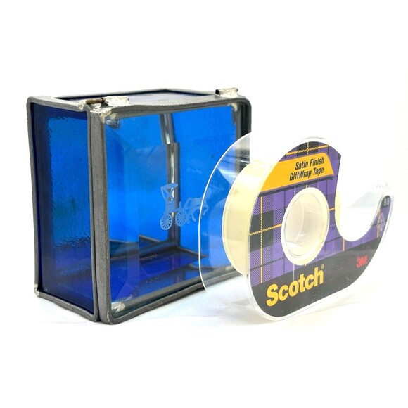 Stained Glass Trinket Box Cobalt Blue Mirrored Bottom Etched Stage Coach Hinged‎ - Picture 16 of 16